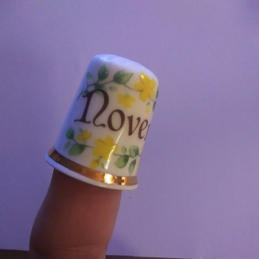 Finsbury Fine Bone China Thimble Noverber with floral design, Birthday thimble